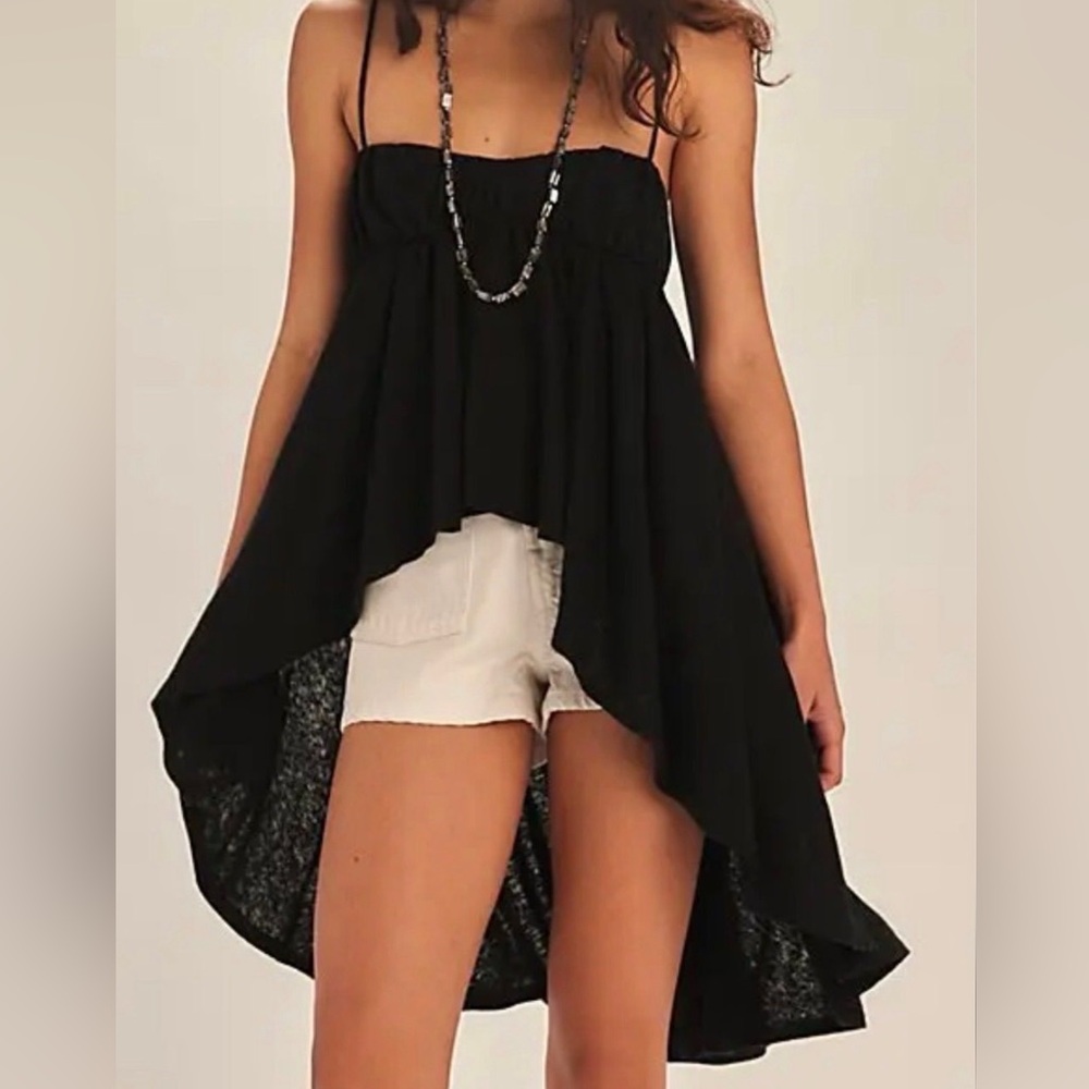 ‼️SOLD‼️ 24. NWT! Free People Asymmetrical Tunic Top | Spaghetti Straps | Black